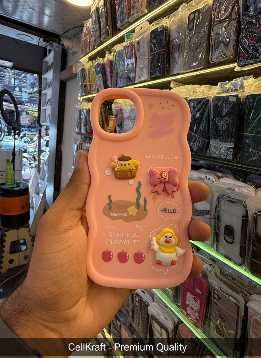 iPhone 11- CellKraft Adorable 3D Charm Wavy Pink Silicone Phone Case