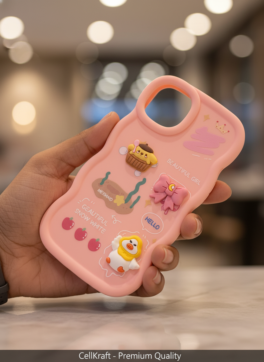 iPhone 11- CellKraft Adorable 3D Charm Wavy Pink Silicone Phone Case