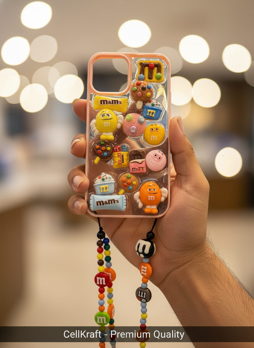 iPhone 12- Sweet M&M's 3D Candy Phone Case with Beaded Charm