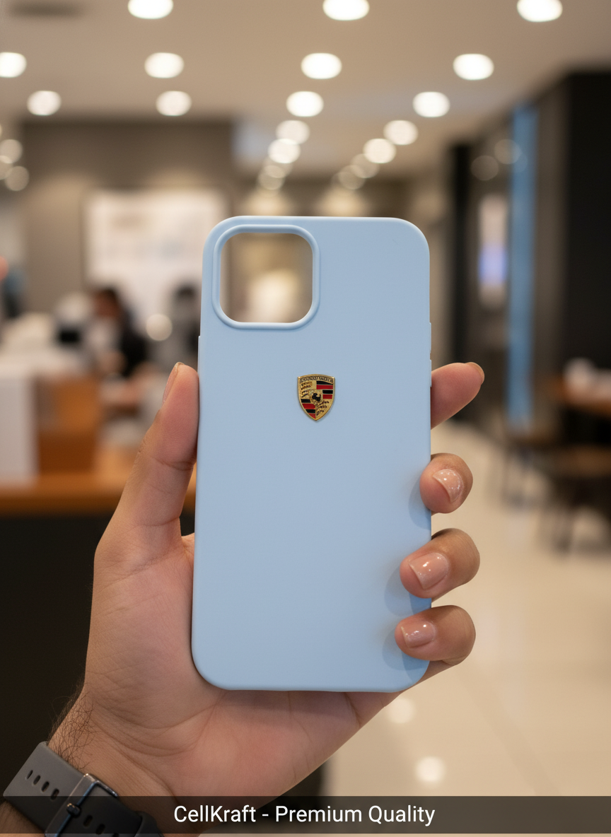 iPhone 12 Pro Max- CellKraft Sky Blue iPhone 12 Pro Max Silicone Case | Gold Emblem