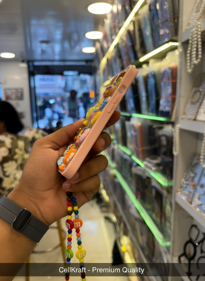 iPhone 12- Sweet M&M's 3D Candy Phone Case with Beaded Charm
