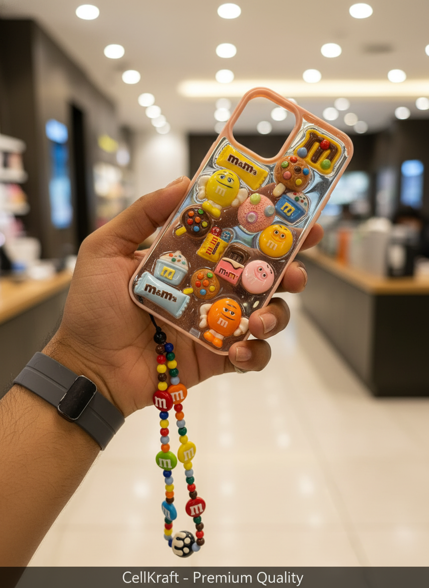 iPhone 12- Sweet M&M's 3D Candy Phone Case with Beaded Charm