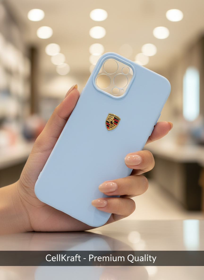 iPhone 12 Pro Max- CellKraft Sky Blue iPhone 12 Pro Max Silicone Case | Gold Emblem
