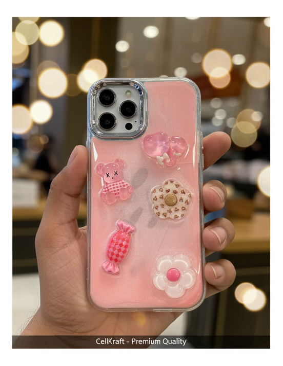 iPhone 12 CellKraft Cute 3D Charm Pink Case